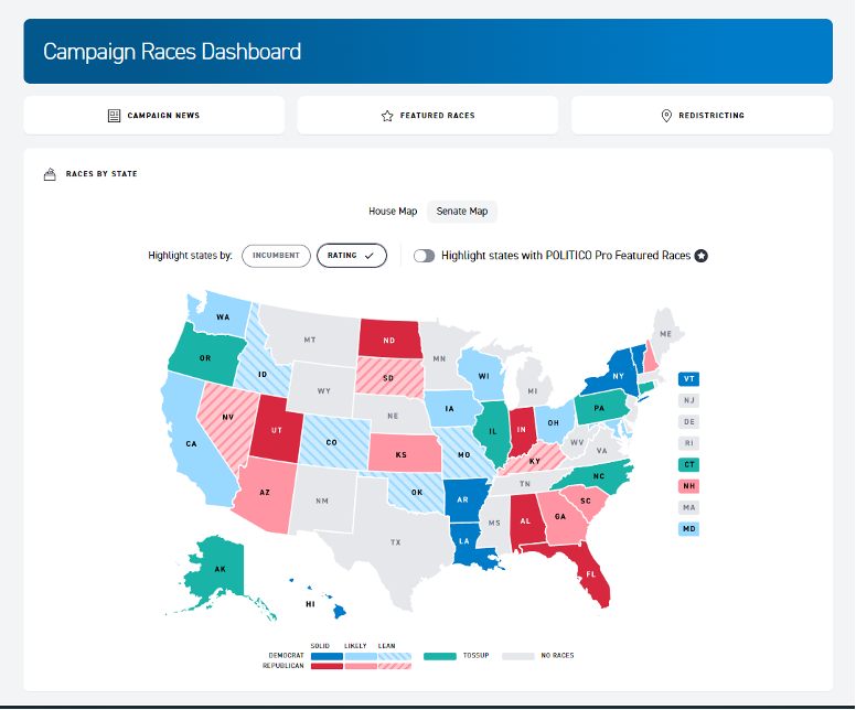 POLITICO Pro campaign races dashboard