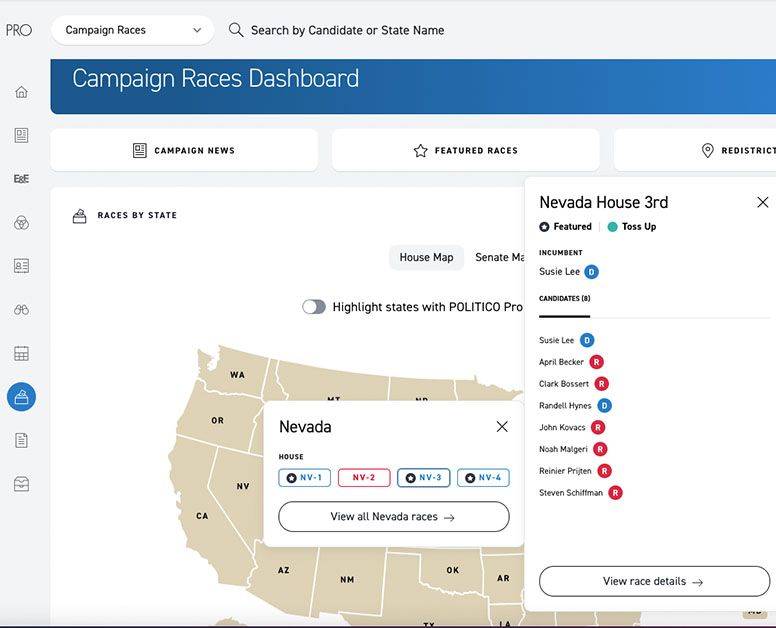 POLITICO Pro campaign races dashboard