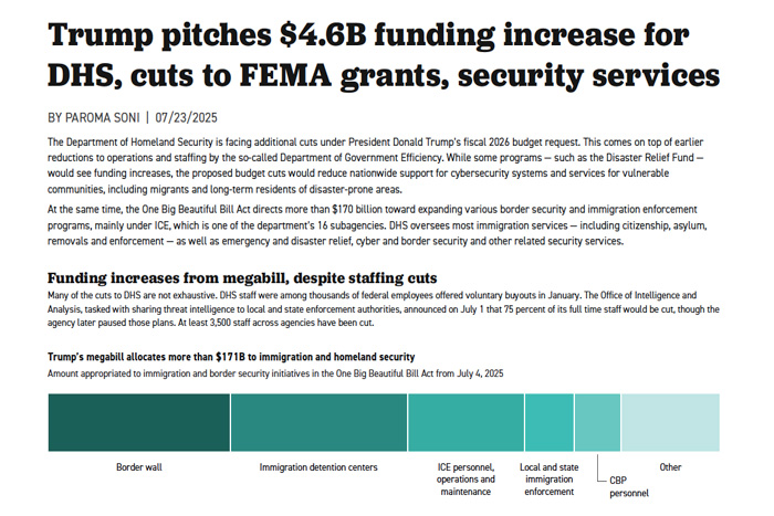 Trump pitches $4.6B funding increase for DHS, cuts to FEMA grants, security services