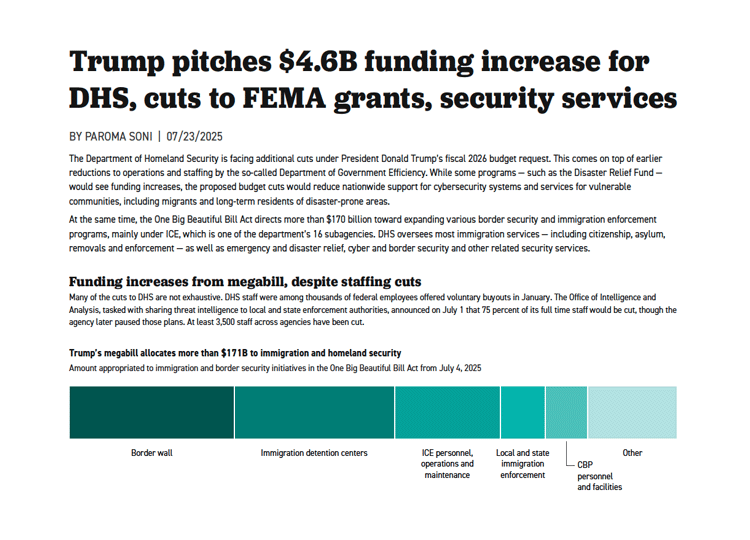 Trump pitches $4.6B funding increase for DHS, cuts to FEMA grants, security services